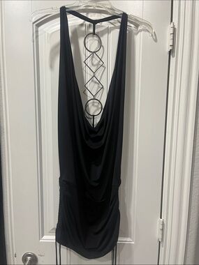 Black Draped Tank Top with Geometric Back Detail